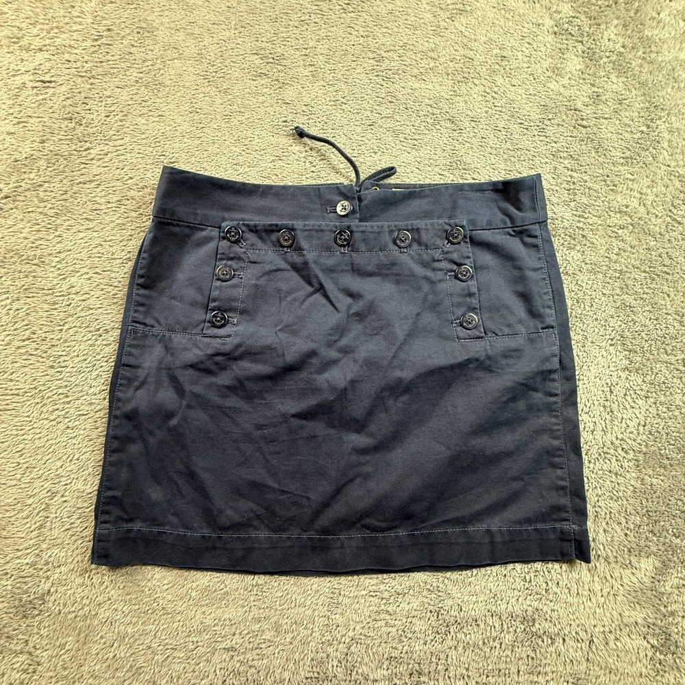 J Crew 8 Womens Chino Mini Skirt Navy Blue Sailor Button Classic Twill Cotton